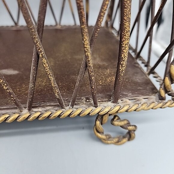 Vintage Twisted Metal Magazine Rack Gold 18" Tall - Picture 3 of 7